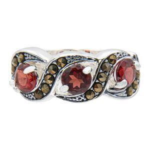 Genuine Red Garnet and Marcasite Statement Ring, Size 7